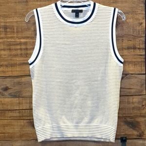 J CREW Sleeveless Crewneck Top, Lightweight Sweater, Striped and Navy Trim, Sz M